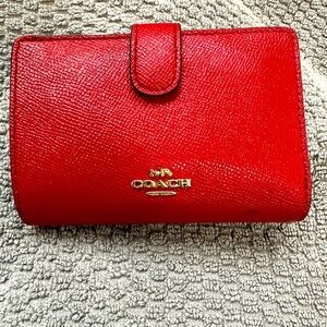 COACH red medium corner zip wallet